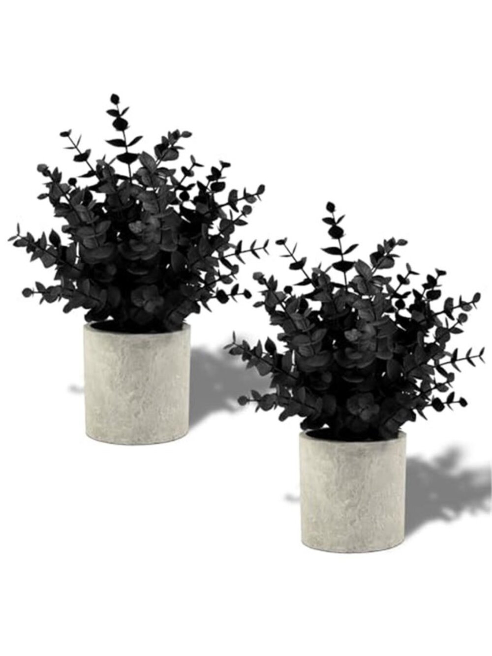 2 Pack Small Fake Plants Eucalyptus Potted,Black